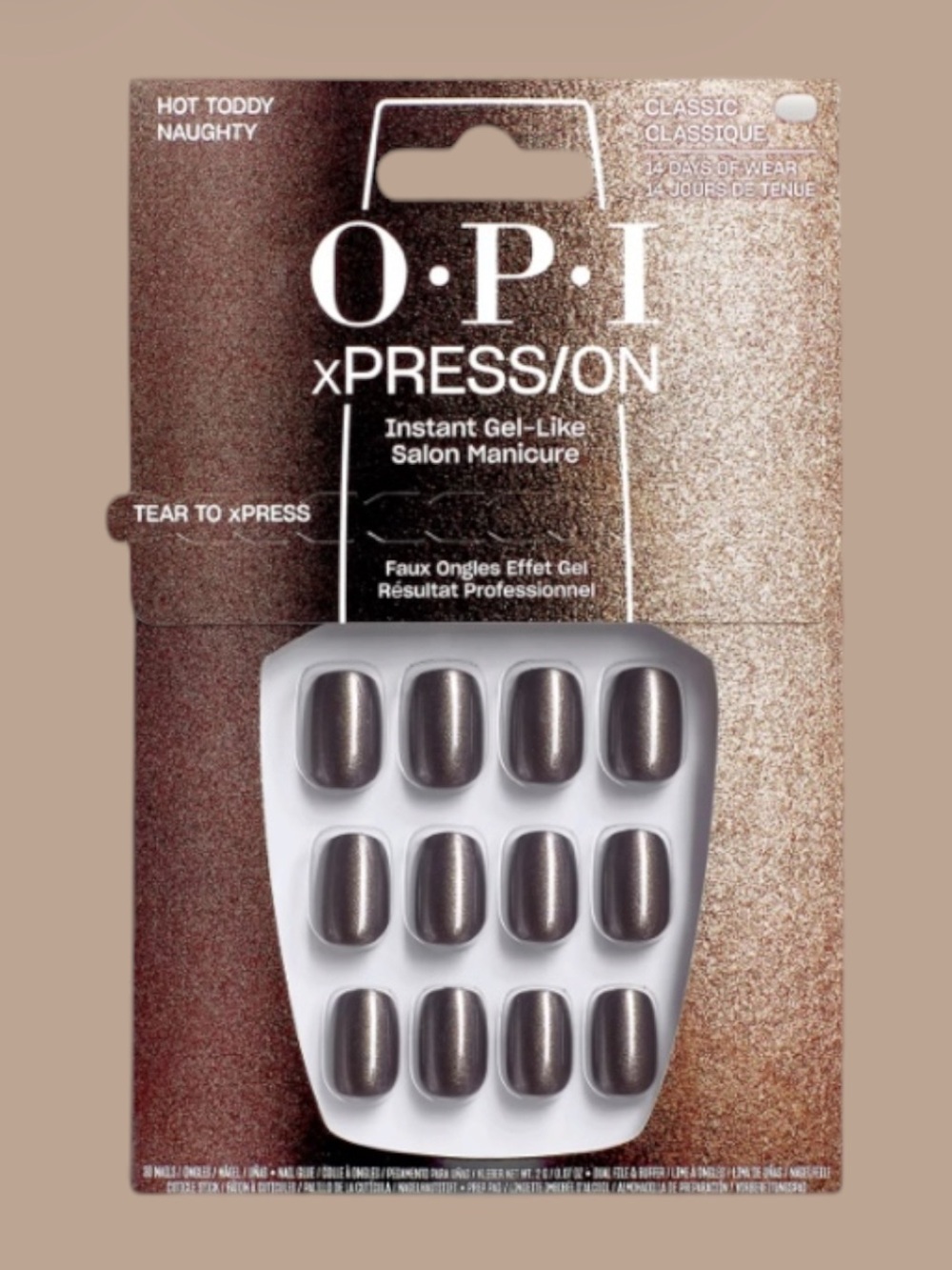 OPI xPRESS/ON Press-On Nails in “Hot Toddy” Bronze-ish color